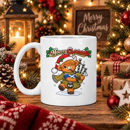 ScotsTee Shop Scottish Houston Tartan Mug Moo Rry Christmas Highland Cow Bagpiper