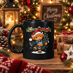 ScotsTee Shop Scottish Macarthur Modern Tartan Mug Moo Rry Christmas Highland Cow Bagpiper