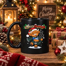 ScotsTee Shop Scottish Mackay Modern Tartan Mug Moo Rry Christmas Highland Cow Bagpiper