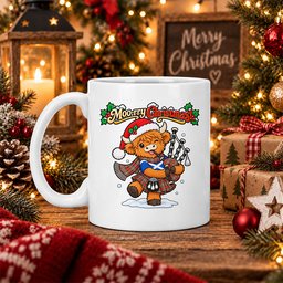 ScotsTee Shop Scottish Macgill Modern Tartan Mug Moo Rry Christmas Highland Cow Bagpiper