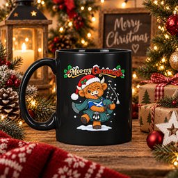 ScotsTee Shop Scottish Irvine Ancient Tartan Mug Moo Rry Christmas Highland Cow Bagpiper