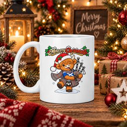 ScotsTee Shop Scottish Macfarlane Ancient Tartan Mug Moo Rry Christmas Highland Cow Bagpiper