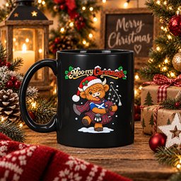 ScotsTee Shop Scottish Leslie Modern Tartan Mug Moo Rry Christmas Highland Cow Bagpiper