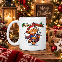 ScotsTee Shop Scottish Leslie Modern Tartan Mug Moo Rry Christmas Highland Cow Bagpiper