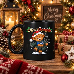 ScotsTee Shop Scottish Duncan Modern Tartan Mug Moo Rry Christmas Highland Cow Bagpiper