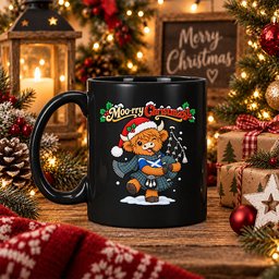ScotsTee Shop Scottish Smith Ancient Tartan Mug Moo Rry Christmas Highland Cow Bagpiper