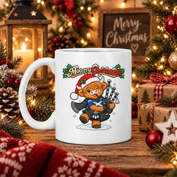 ScotsTee Shop Scottish Sutherland Modern Tartan Mug Moo Rry Christmas Highland Cow Bagpiper