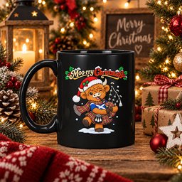 ScotsTee Shop Scottish Scrymgeour Tartan Mug Moo Rry Christmas Highland Cow Bagpiper