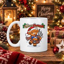 ScotsTee Shop Scottish Scrymgeour Tartan Mug Moo Rry Christmas Highland Cow Bagpiper