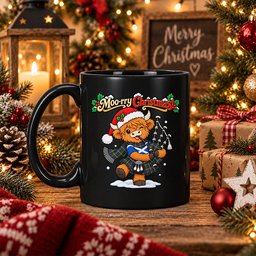 ScotsTee Shop Scottish Watson Modern Tartan Mug Moo Rry Christmas Highland Cow Bagpiper