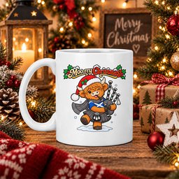 ScotsTee Shop Scottish Taylor Weathered Tartan Mug Moo Rry Christmas Highland Cow Bagpiper