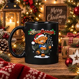 ScotsTee Shop Scottish Maclean Hunting Tartan Mug Moo Rry Christmas Highland Cow Bagpiper
