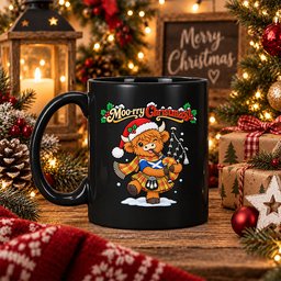 ScotsTee Shop Scottish Macmillan Clan Tartan Mug Moo Rry Christmas Highland Cow Bagpiper