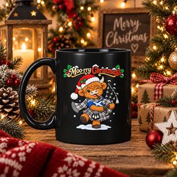 ScotsTee Shop Scottish Macpherson Dress Modern Tartan Mug Moo Rry Christmas Highland Cow Bagpiper