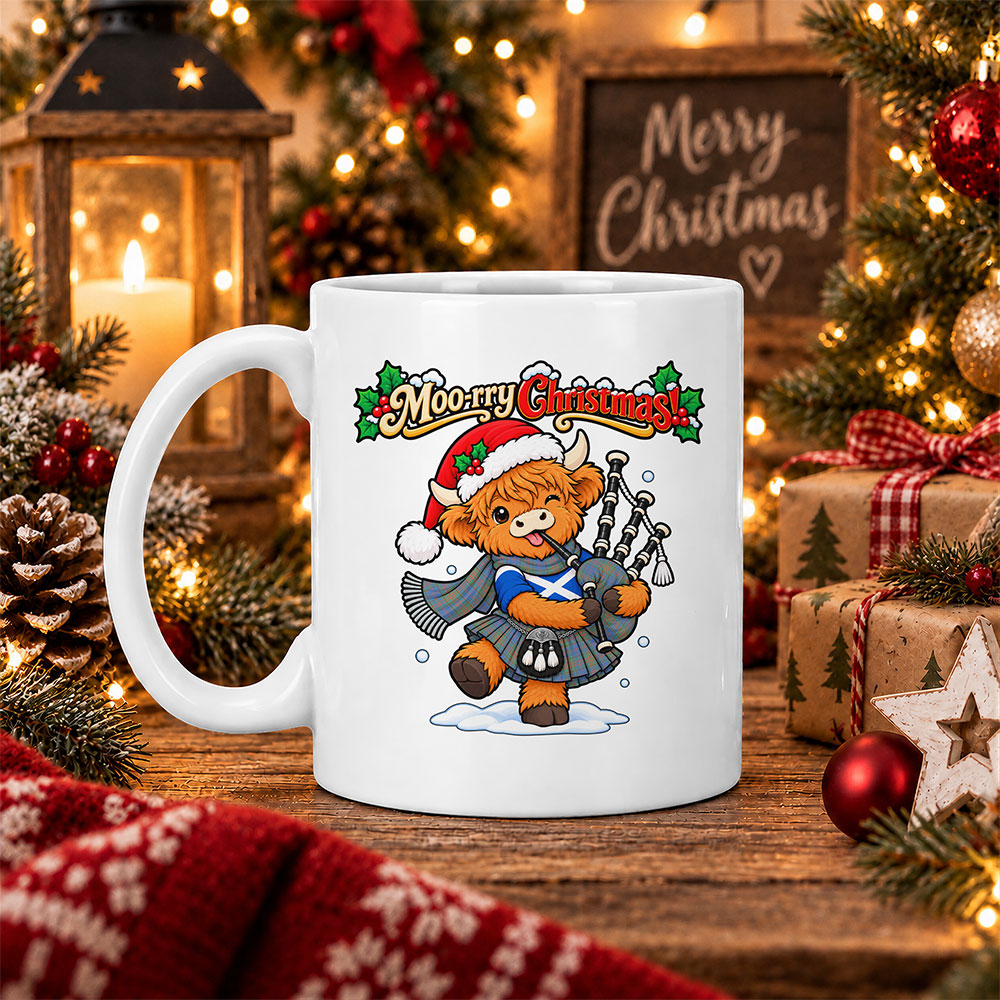 ScotsTee Shop Scottish Stewart Of Appin Hunting Ancient Tartan Mug Moo Rry Christmas Highland Cow Bagpiper