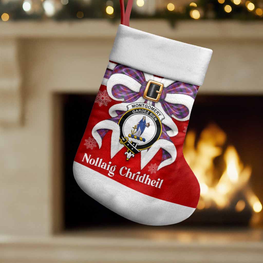 Montgomery Tartan Crest Christmas Bow Christmas Stocking Scottish Nollaig Chridheil