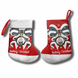 Wood Tartan Crest Christmas Bow Christmas Stocking Scottish Nollaig Chridheil