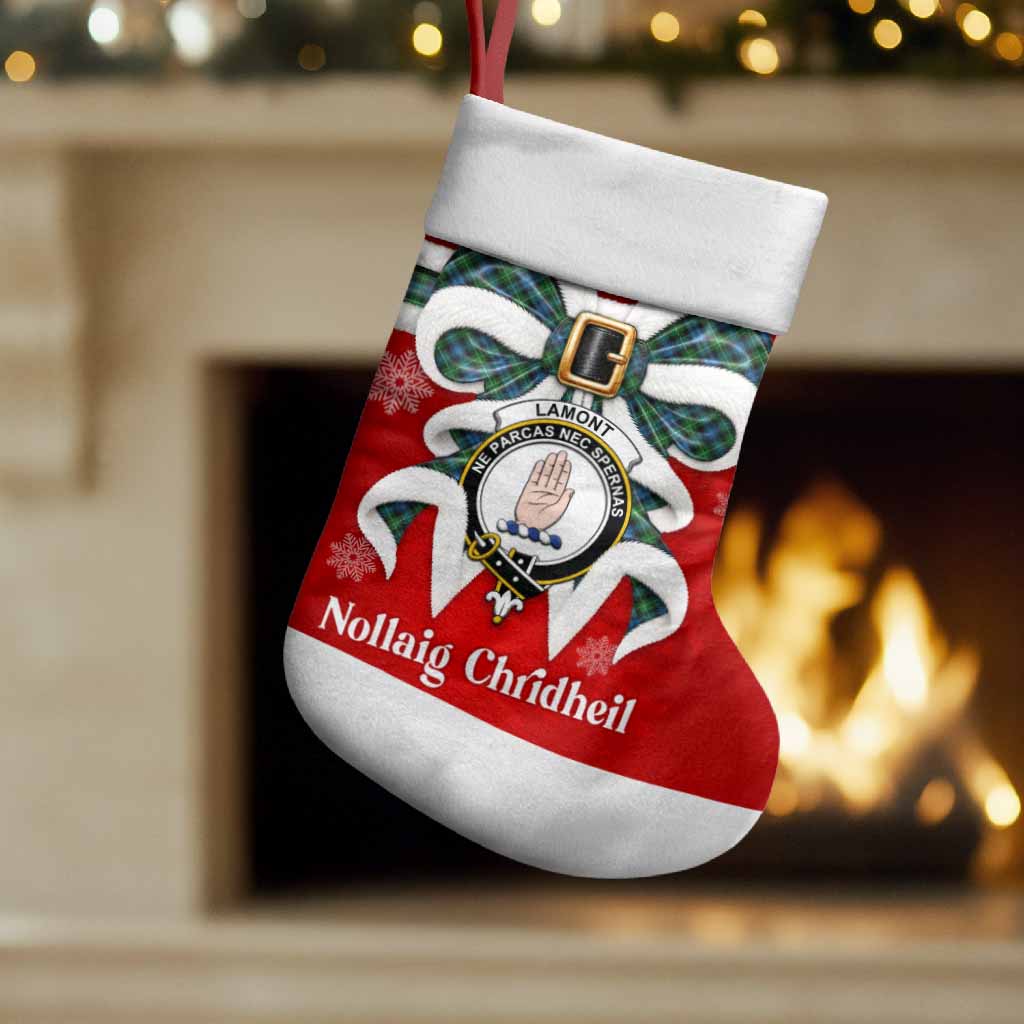 Lamont Tartan Crest Christmas Bow Christmas Stocking Scottish Nollaig Chridheil