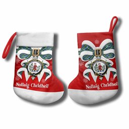 Lyon Tartan Crest Christmas Bow Christmas Stocking Scottish Nollaig Chridheil