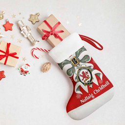 Kelly Tartan Crest Christmas Bow Christmas Stocking Scottish Nollaig Chridheil