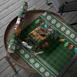 Beveridge Nollaig Chridheil Santa Highland Coo Tartan Wrapping Paper