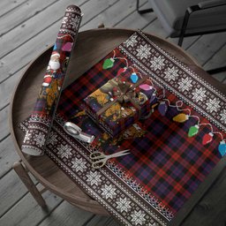 Brown (Broun) Nollaig Chridheil Santa Highland Coo Tartan Wrapping Paper