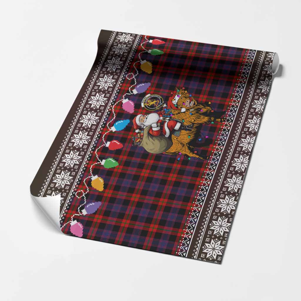 Brown (Broun) Nollaig Chridheil Santa Highland Coo Tartan Wrapping Paper