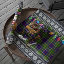 Dalrymple Nollaig Chridheil Santa Highland Coo Tartan Wrapping Paper