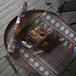 Borthwick Nollaig Chridheil Santa Highland Coo Tartan Wrapping Paper
