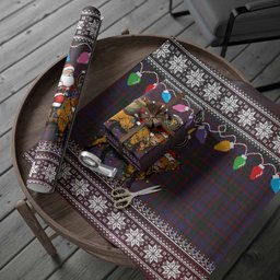 Cumming Nollaig Chridheil Santa Highland Coo Tartan Wrapping Paper