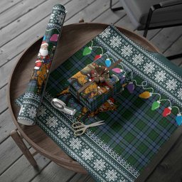 Forsyth Nollaig Chridheil Santa Highland Coo Tartan Wrapping Paper