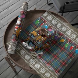 Beaton Nollaig Chridheil Santa Highland Coo Tartan Wrapping Paper