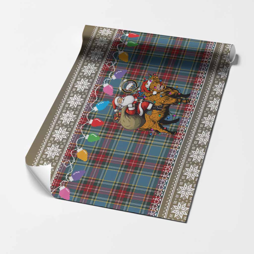 Beaton Nollaig Chridheil Santa Highland Coo Tartan Wrapping Paper