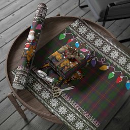Cairns Nollaig Chridheil Santa Highland Coo Tartan Wrapping Paper