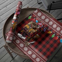 Cunningham Nollaig Chridheil Santa Highland Coo Tartan Wrapping Paper
