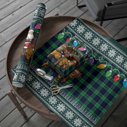 Abercrombie Nollaig Chridheil Santa Highland Coo Tartan Wrapping Paper