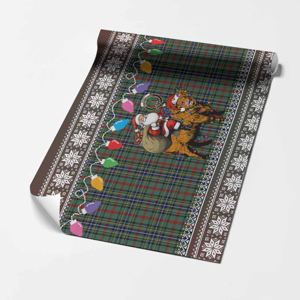 Bisset Nollaig Chridheil Santa Highland Coo Tartan Wrapping Paper