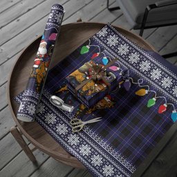 Dunlop Nollaig Chridheil Santa Highland Coo Tartan Wrapping Paper