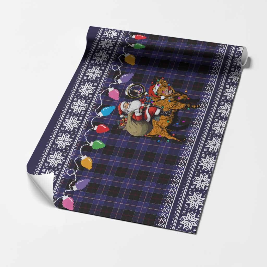 Dunlop Nollaig Chridheil Santa Highland Coo Tartan Wrapping Paper