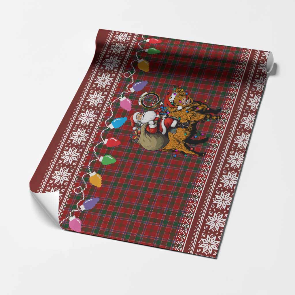 Dalzell (Dalziel) Nollaig Chridheil Santa Highland Coo Tartan Wrapping Paper