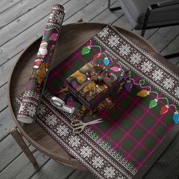 Crawford Nollaig Chridheil Santa Highland Coo Tartan Wrapping Paper