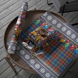 Bethune Nollaig Chridheil Santa Highland Coo Tartan Wrapping Paper