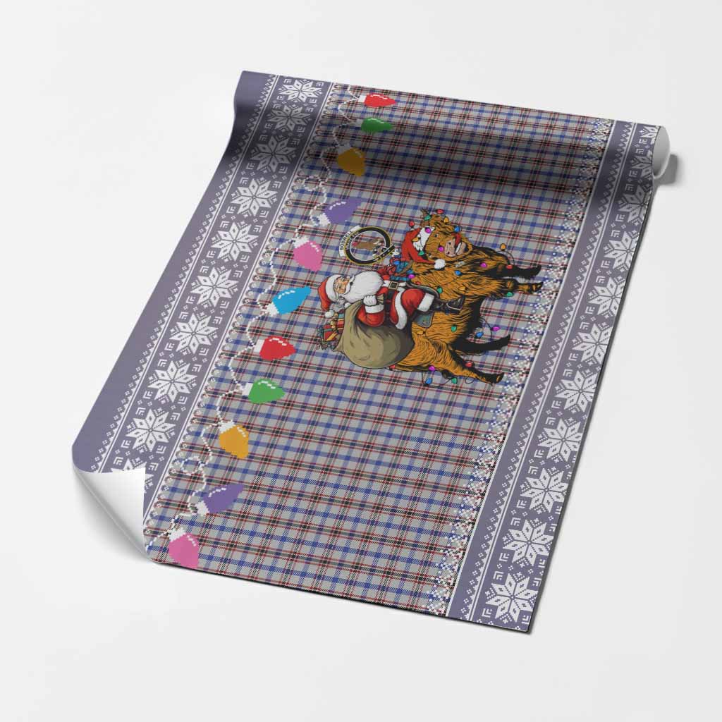 Boswell Nollaig Chridheil Santa Highland Coo Tartan Wrapping Paper