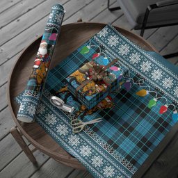 Clergy Nollaig Chridheil Santa Highland Coo Tartan Wrapping Paper