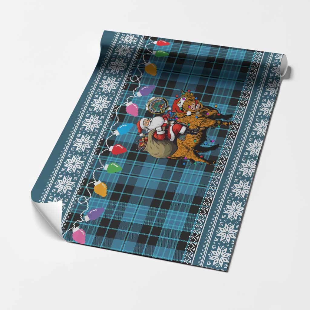 Clergy Nollaig Chridheil Santa Highland Coo Tartan Wrapping Paper