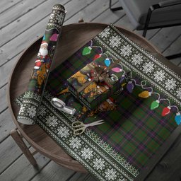 Cochrane Nollaig Chridheil Santa Highland Coo Tartan Wrapping Paper