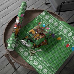 Currie Nollaig Chridheil Santa Highland Coo Tartan Wrapping Paper