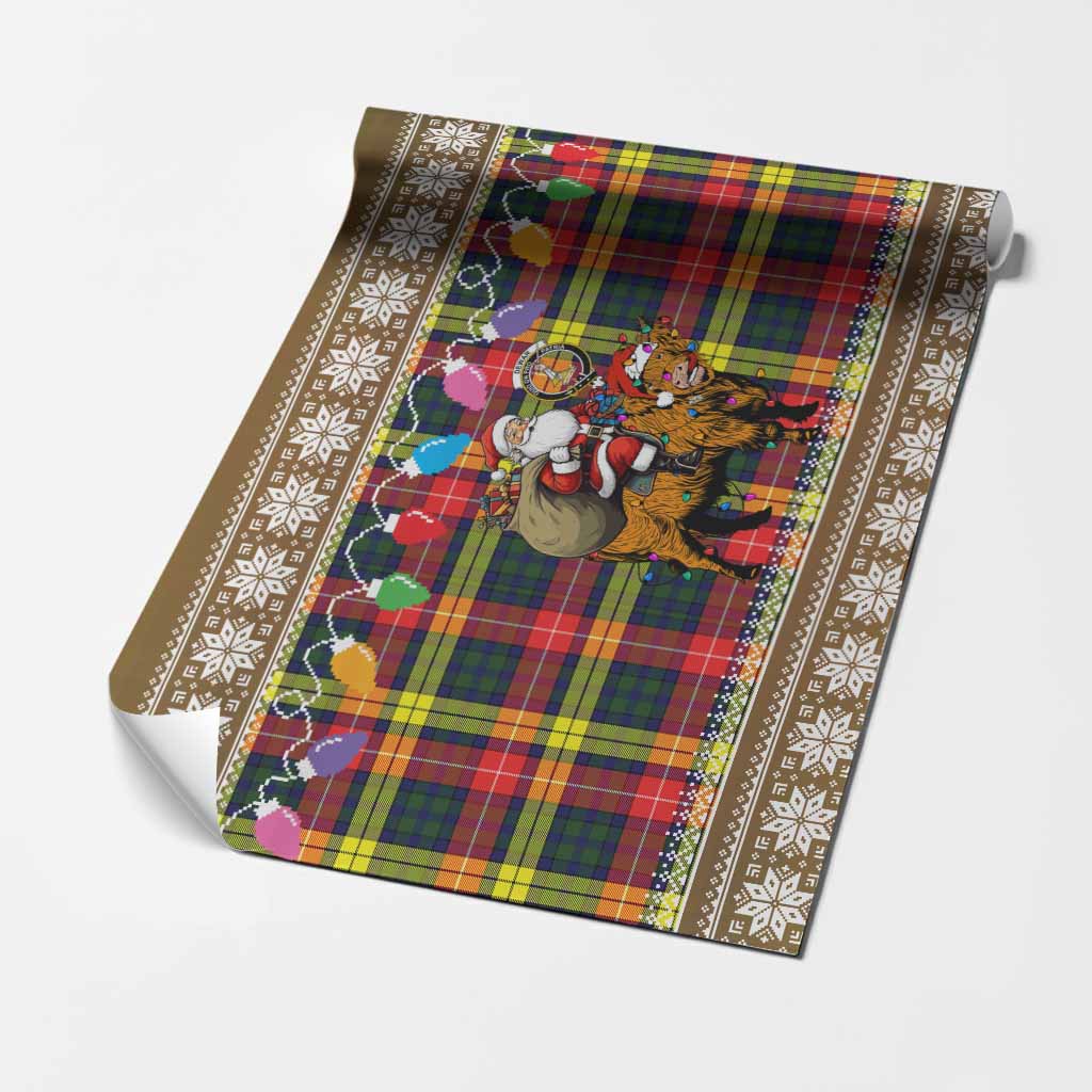 Dewar Nollaig Chridheil Santa Highland Coo Tartan Wrapping Paper