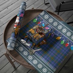 Edmonstone Nollaig Chridheil Santa Highland Coo Tartan Wrapping Paper