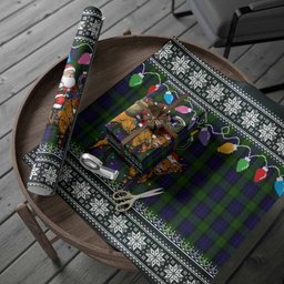 Gunn Nollaig Chridheil Santa Highland Coo Tartan Wrapping Paper